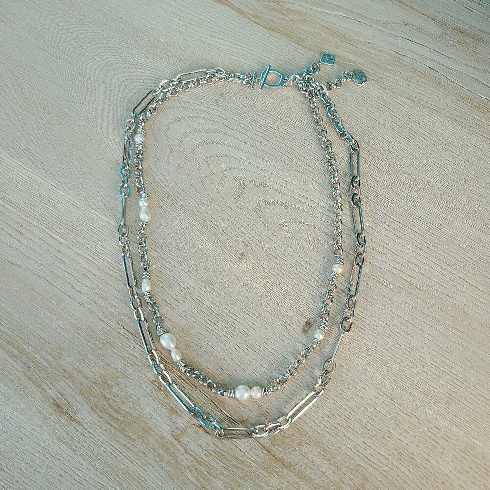 Kendra Scott Mollie Silver Multi Strand Necklace in White Pearl